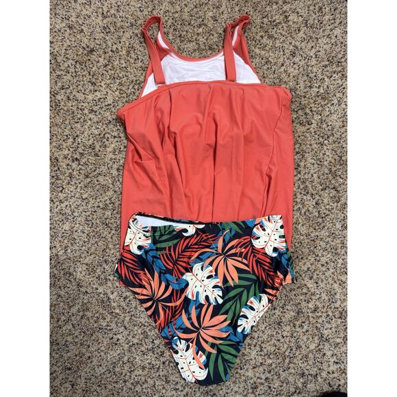 SUUKSESS Women Tummy Control Tankini Bathing Suit Ruffle High Waisted Tropical M - Picture 3 of 12